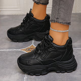 Pbong  Black White Chunky Platform Sneakers for Women Autumn Thick Bottom Dad Shoes Woman PU Leather Height Increase Sneakers 42