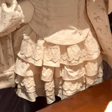 New All Match Sweet Three Piece Sets Sexy Slim Patchwork Lace Tank Top Japan Popular Streetwear Tiered Lace Skirts Lazy Cardigan