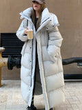 Winter Women Casual Long Sleeve Outerwear Solid Color Hooded Maxi X-Long Parkas Jacket Oversized Single Breasted Warm Coat New