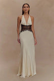2025 Summer Backless Sexy Maxi Dress Women White Black Gown Lace Patchwork Halter Deep V Neck Sleeveless Party Club Long Dresses