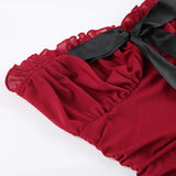 Red Strapless Sexy Mesh Ruched Dress