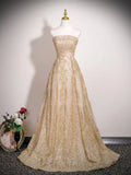 Pbong  Champagne Gold Evening Gown Women's New High-End Luxury Small Audience Banquet Elegance Hostess Tube Top Drinking Dress