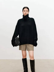 Thickened turtleneck 100% pure cashmere sweater women's loose lazy knit silhouette sweater European products