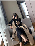 Winter Women's Cold Coat New Autumn Winter Color Block Senior Wool Coats Turn-down Collar Temperament Trench Coat Female