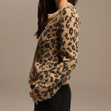 Pbong  Women Knitted Cardigan Autumn Long Sleeve Button Closure Casual Jacket Vintage Leopard Print Sweater Knitwear