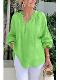 Pbong  Long Sleeve V Neck Button Blouses And Tops Daily Elegant Top Female Fashion Cotton Linen Solid Loose Shirts Women Summer Casual