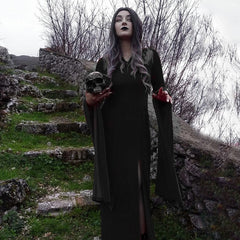 Halloween Party Long Dress Black High Waist Flared Sleeve Lace Cutout Gothic Maxi Dress Street Aesthetic Clubwear Maxi Dress
