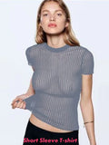 Sexy Thin Knit Sweater Women Solid Color Basic Pullover Top Casual Cozy Long Sleeve T-shirts Spring Summer New