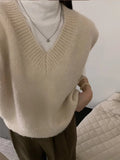 Women's Sweater Vest Sleeveless V-Neck Pullover Knitted Vest Top French Effortless Chic Knitwear Autumn Winter