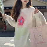 Pbong  Korean Style Lazy Sweet Soft Sweater Women's Autumn Winter New Model 3D Flower Design Knitted Long Sleeve round Neck Pullover
