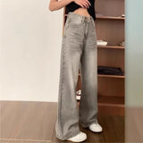 Pbong  High Waist Wide Leg Jeans Women's Vintage Spring Autumn Slimming Straight Floor-Length Pants American Style Loose Fit