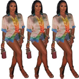 Pbong  Women's Fashionable Casual Trendy Color Block Short Sleeve Top Satin Fabric V-Neck Design Ladies Shirt Classic Womenswear