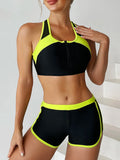 Zipper Bikini Set Two Piece Swimsuit Women With Shorts Sports Swimwear Female Bathing Swimming Suit Beach Wear Summer