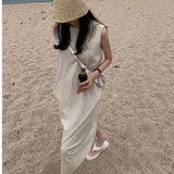 Pbong  Laid-ba Sle Women's Vest Dr Unique Design Long Summer Faion Item Ele Skirt Trendy Gown Lazy Chic Dr
