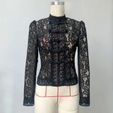 Tossy Summer Lace Printed Shirts Tops Female Hollow Out Fashion Commute Vintage See-Through Blouse Women's Lace Shrug Shirts New