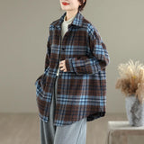 Pbong  Loose Fit Casual Plaid Shirt Single Button Long Sleeve New Arrival Women's Fashion Comfortable Cotton Linen Blend Shirt