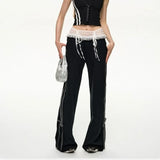American High Street Popular Harajuku Lace Spliced Drastring Design Pant Casual Long Baggy Wide Leg Trouserst Y2k Girl Bottoms