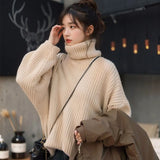 Oversized Turtleneck Sweater Women Loose Plain Rolled Neck Jumper Knit Pullovers Loose Soft Knitwear Autumn Winter Outfit