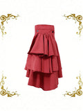 Pbong  Women Gothic Steampunk Pirate Skirt Front Lace-up Tiered Ruffled Irregular Hem Skirt Waist Belt Vintage Medieval Costume