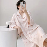 Pbong  Plaid Shirt Skirt Long Nightgown Spring Summer New Women's Sleepwear Homewear Elegant Cardigan Nightdress Lingerie Loungewear