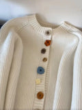Korean Chic Buttons Cardigan Women O Neck Vintage Casual Fall Knitted Sweater Lazy Wind Simple Long Sleeve Loose Cute Coats Tops