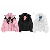 Pbong  Lolita Style Sweet Shirts For Women Long Sleeve Bow Japanese Blouses Blusas Mujer De Moda Hollow Out Lace Summer Cute Tops