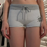 Pbong  Euramerican Casual Soft All Match Shorts Y2k Constrast Color Striped Summer Punk Hot Pant Harajuku High Street Lazy Punk Trouser