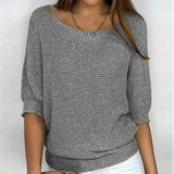 Pbong  Autumn Spring Solid Casual Knitwear Pullover Loose Tops Women O-Neck 3/4 Long Sleeve Knitwear Sweaters