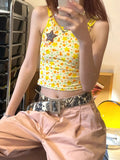 Summer Vintage Tank Tops Y2k Sleevelss Print Star Camis Tops Streetwear 2000s Japanese Crop Tops Beach Wear Retro Tank