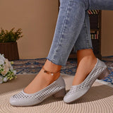 New Fashion Women's Summer Design Temperament Hollow High Heel Shoes Leather Square Head Shallow Mouth Shoes Zapatos Mujer