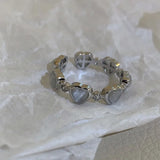 Kpop Y2K Moonstone Geometric Heart Rings Accessories Cute  New Vintage Grunge Aesthetic Jewelry For Women Girl