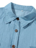 Pbong  Women Autumn Denim Shirt Dress Solid Color Long Sleeve Button-Down Lapel Short Dress with Belt