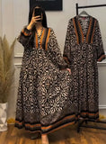 Pbong  Elegant Long Sleeve Loose Maxi Dress Women Autumn Fashion Print V-neck Long Dresses Casual