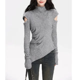 Personality Hollow Out Design Base Sweaters Harajuku Japan Y2k Aesthetic Half High Collar Tops Korean Asymmetrical Clothes