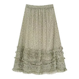 Vintage Floral Half Skirt Women Spring Edge of Fungus Cake Skirts A-line Elastic Waist Skirt Korean Style Y2k Faldas