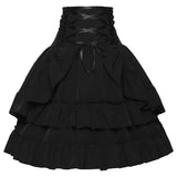 Pbong  Spring European Vintage Style Women High Waist Ruffled Long Skirt Solid White Party Dance Victorian Cosplay Costume Skirt
