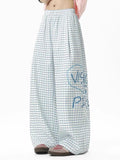 Pbong  Streetwear Women Plaid Wide Leg Pants High Waist Hip Hop Letter Loose Trousers Spring Summer Harajuku Bf American Vintage Pant