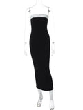 Off-shoulder Strapless Backless Sexy Maxi Dress For Women Patchwork Sleeveless High Waist Bodycon Split Long Dress