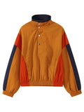 Pbong   Casual Contrast Color Jacket Women Loose Full Sleeve Stand Collar Button Jackets Female Autumn Winter Lady Outwear New