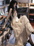 Autumn Women Elegant Lace Patchworke Midi Dress Long Sleeve Vintage Party Prom Vestidos Female Clothing Female Birthday Clothes