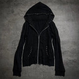 Lunivop  Women Edgy Collarless Slim Fit Long Sleeve Solid Color Medium Weight Jacket with Faux Fur Trim Zipper Front and Studded Detail