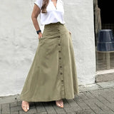 Elegant French High Street Long Skirt Y2k Aesthetic Front Single Breasted Design A-line Temperament Jupe New Harajuku Punk Skirt