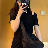 New Canvas Casual Pocket Women's Handbags Y2k Aesthetic All Match Grunge Shoulder Bag Solid Korean Trendy Crossbody Bags