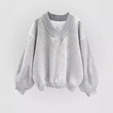 Autumn Pullovers 2025 Women's Korean Simple Long Sleeve V-Neck Loose Fit Daily Basic Pullovers