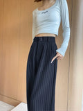 Botvotee 2025 New Women's Luxury Stripe Wide Leg Pants High Waist Flowy Dress Trousers Elegant Office Pants Fall Winter Fashion