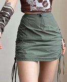 Army Green Retro Pleats All-Match Sexy Mature Hot Self-Cultivation Feminine Street Outing Women'S Short Skirt