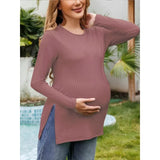 Pbong  Spring and Autumn New Pregnant Round Neck Solid Color Loose Comfortable Cotton Long Sleeve T-shirt Soft Breastfeeding Top