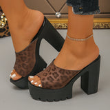 Pbong  Women Retor Leopard Print Super High Block Heeled Sandals Summer Thick Bottom Platform Slipper Woman Plus Size 43 Mule Shoes