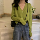Button Up Knit Cardigan Sweater Women Long Sleeve Boxy fit Crop Top Sweater Jacket Autumn Winter Teen-girl Casual Daily Outfit