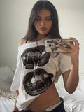 Simple Lip Print t-Shirts Women High Elasticity Wide Collar Leisure Summer Trend Skinny Versatile Classic Comfort Tops